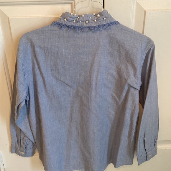 NWT Denim Button Down Shirt Detailed with Pearls - Picture 2 of 5